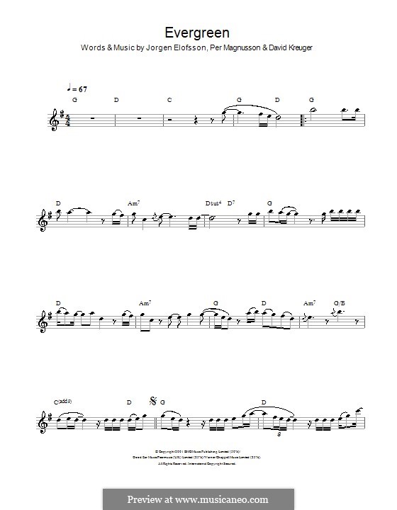 Evergreen (Westlife): Für Flöte by David Kreuger, Jörgen Kjell Elofsson, Per Magnusson