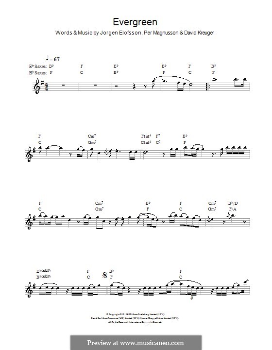 Evergreen (Westlife): Für Saxophon by David Kreuger, Jörgen Kjell Elofsson, Per Magnusson
