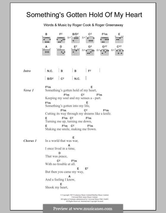 Something's Gotten Hold of My Heart (Gene Pitney): Text und Akkorde by Roger Cook, Roger Greenaway