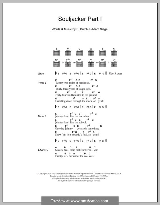 Souljacker (Eels): Part I, lyrics and chords by Butch, Adam Siegel, Mark Everett