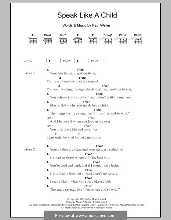 Speak Like a Child (The Style Council): Text und Akkorde by Paul Weller