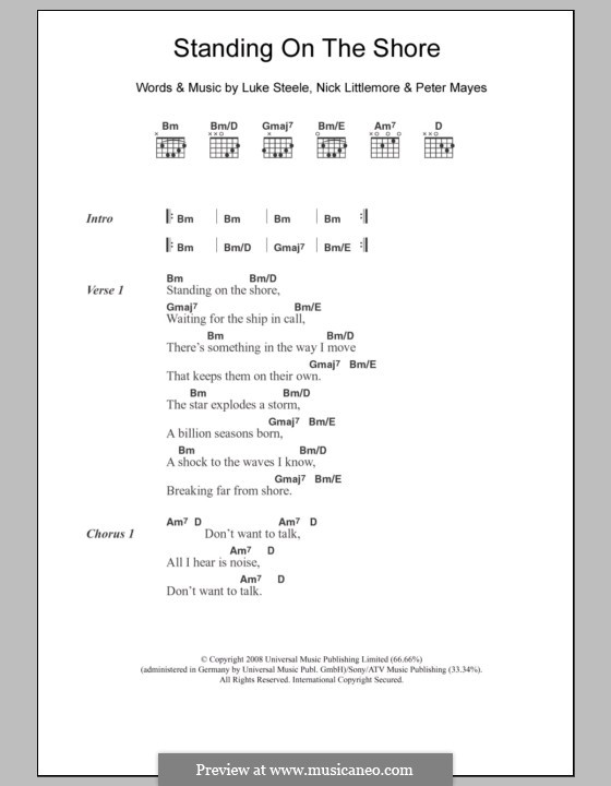 Standing on the Shore (Empire of the Sun): Text und Akkorde by Luke Steele, Nicholas Littlemore, Peter Mayes