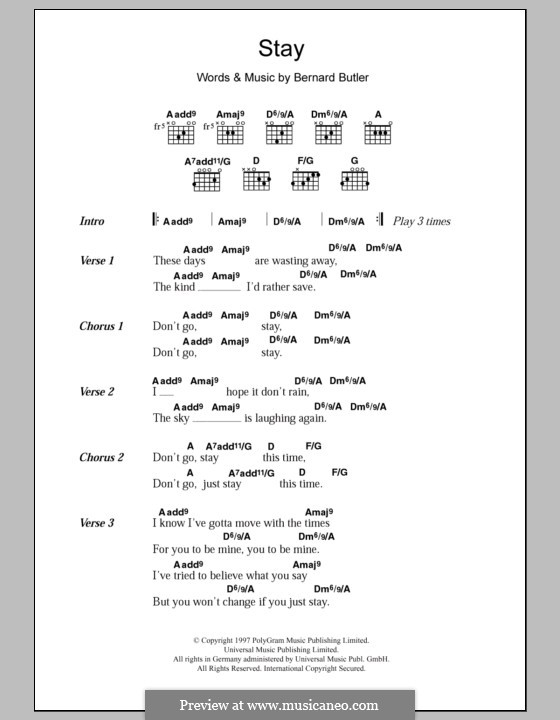 Stay: Text und Akkorde by Bernard Butler