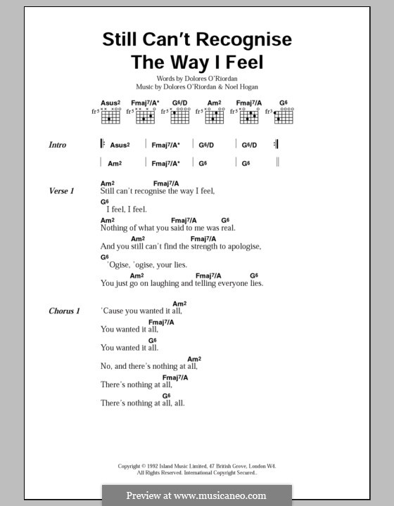 Still Can't Recognise the Way I Feel (The Cranberries): Text und Akkorde by Dolores O'Riordan, Noel Hogan