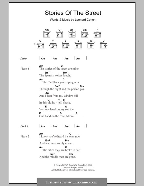 Stories of the Street: Text und Akkorde by Leonard Cohen