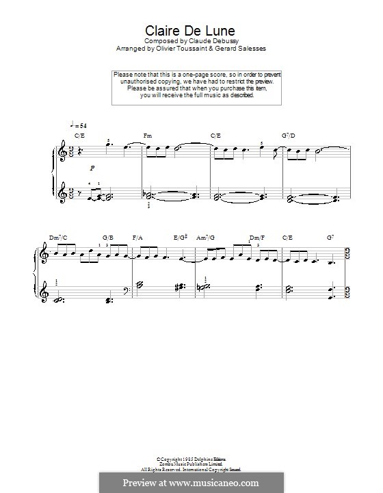 No.3 Clair de lune, for Piano: Version für leichtes Klavier by Claude Debussy