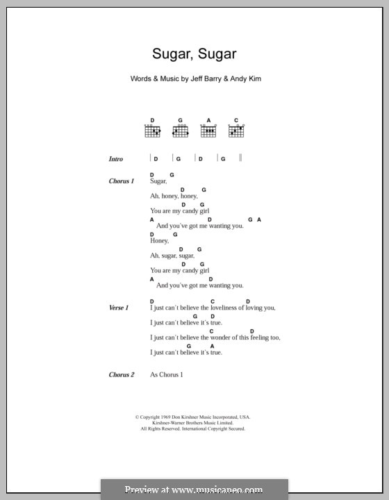 Sugar, Sugar (The Archies): Text und Akkorde by Andy Kim, Jeff Barry