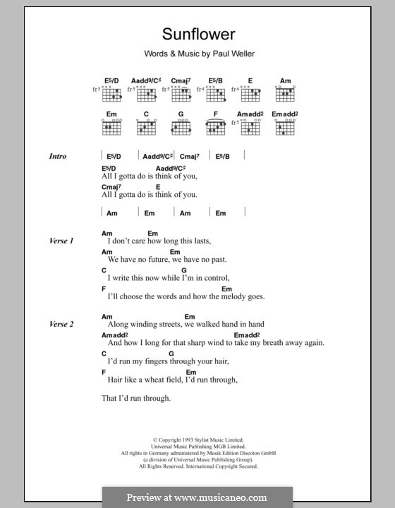 Sunflower: Text und Akkorde by Paul Weller