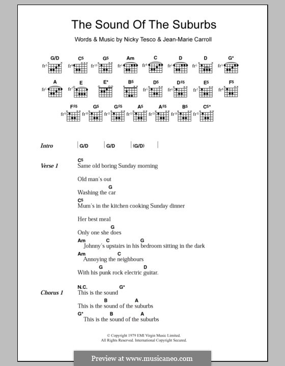 The Sound of the Suburbs (The Members): Text und Akkorde by Jean-Marie Carroll, Nicky Tesco