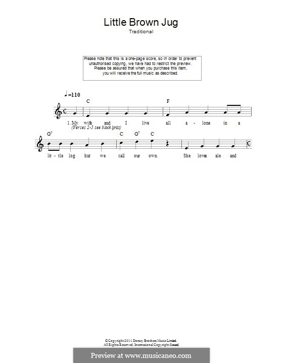 Little Brown Jug: Melodie, Text und Akkorde by folklore