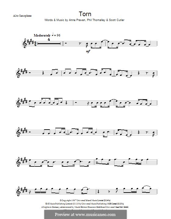 Torn (Natalie Imbruglia): Für Altsaxophon by Anne Preven, Phil Thornalley, Scott Cutler