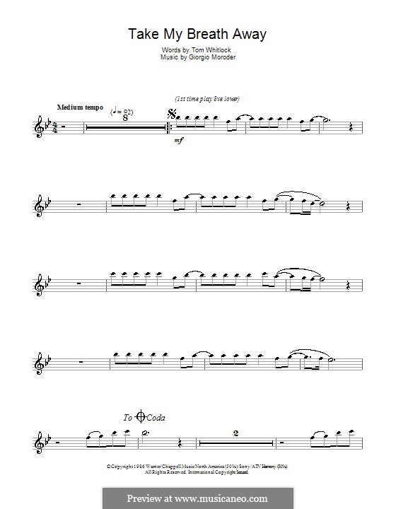 Take My Breath Away (Berlin): Für Klarinette by Giorgio Moroder