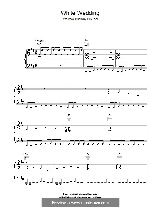 White Wedding: Für Stimme und Klavier (oder Gitarre) by Billy Idol