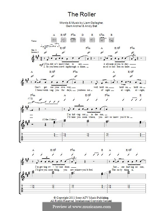 The Roller (Beady Eye): Für Gitarre mit Tab by Andy Bell, Gem Archer, Liam Gallagher