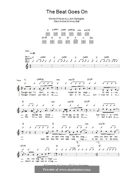 The Beat Goes On (Beady Eye): Für Gitarre mit Tab by Andy Bell, Gem Archer, Liam Gallagher