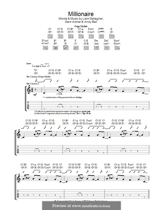 Millionaire (Beady Eye): Für Gitarre mit Tab by Andy Bell, Gem Archer, Liam Gallagher