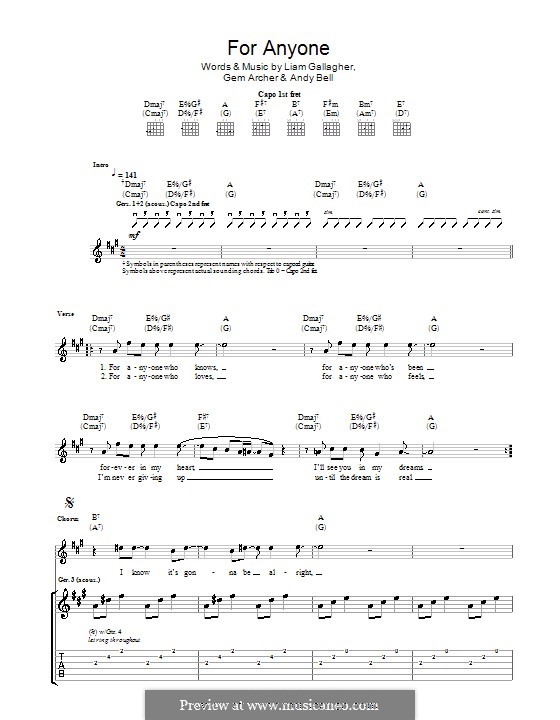 For Anyone (Beady Eye): Für Gitarre mit Tab by Andy Bell, Gem Archer, Liam Gallagher