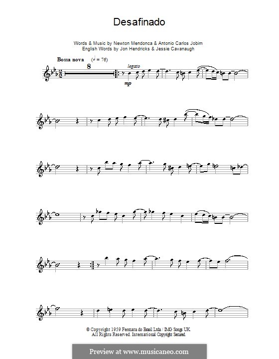Desafinado (Slightly Out of Tune): Für Flöte by Antonio Carlos Jobim