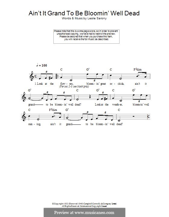 Ain't It Grand To Be Bloomin' Well Dead: Melodie, Text und Akkorde by Leslie Sarony