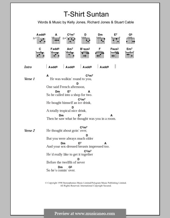 T-Shirt Suntan (Stereophonics): Text und Akkorde by Kelly Jones, Richard Jones, Stuart Cable