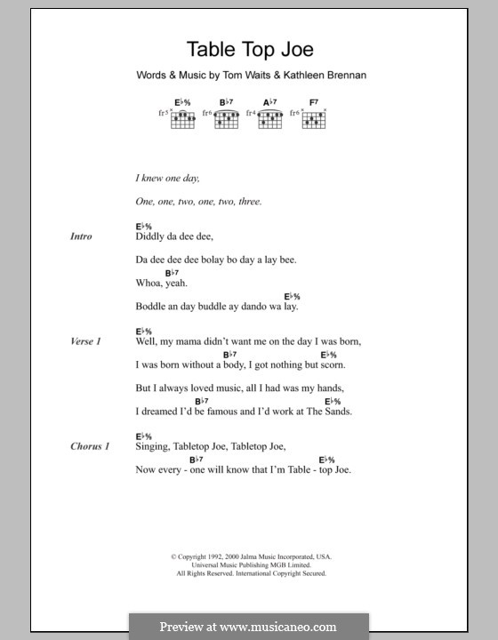Table Top Joe: Text und Akkorde by Kathleen Brennan, Tom Waits