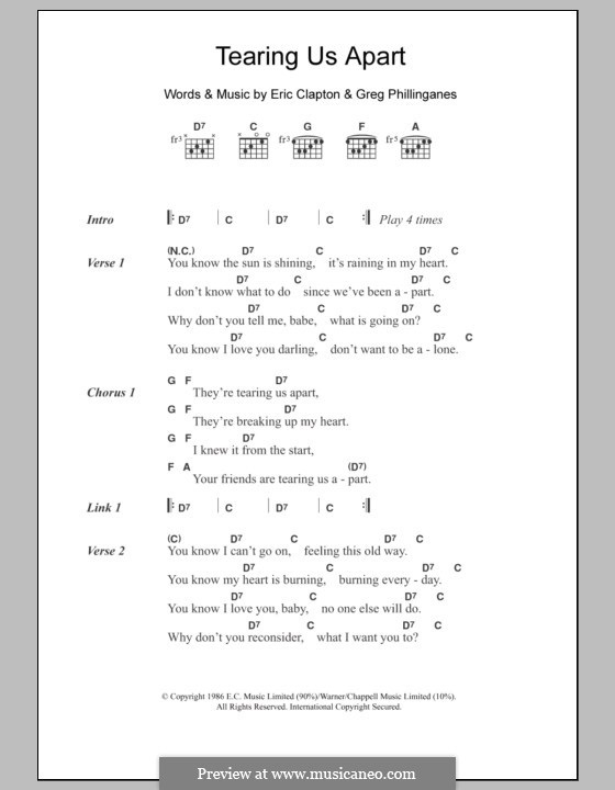 Tearing Us Apart: Text und Akkorde by Eric Clapton, Greg Phillinganes