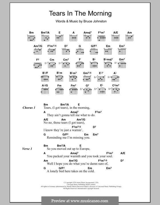 Tears in the Morning (The Beach Boys): Text und Akkorde by Bruce Johnston