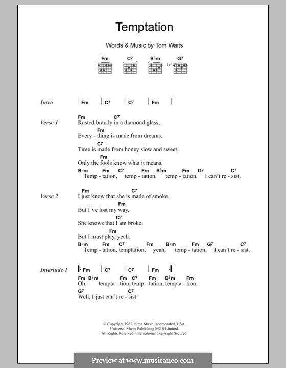 Temptation: Text und Akkorde by Tom Waits