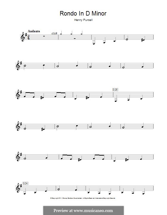 Abdelazer, oder Die Rache der Mauren, Z.570: Rondo. Bearbeitung für Klarinette by Henry Purcell