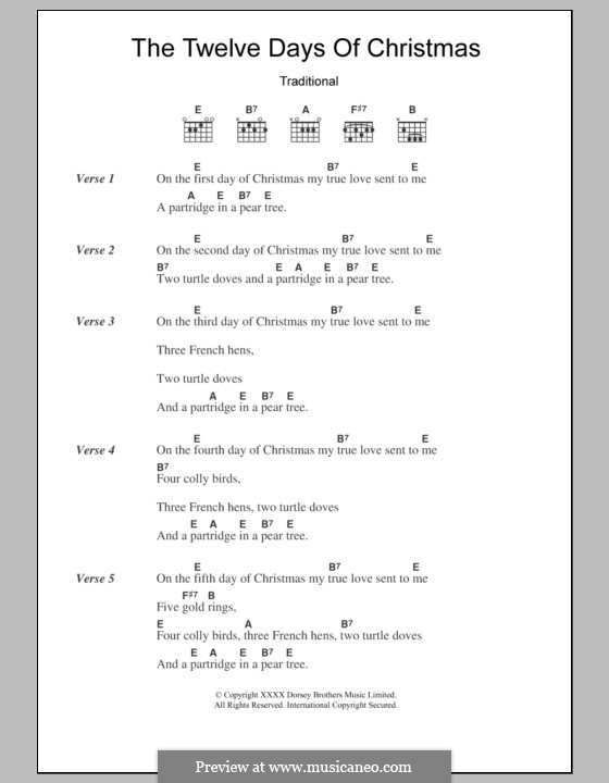 The Twelve Days of Christmas: Text und Akkorde by folklore