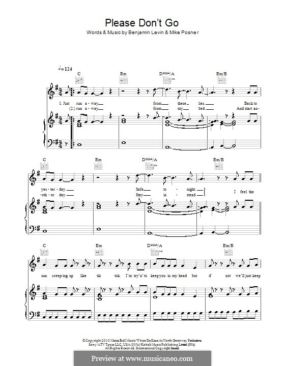 Please Don't Go: Für Stimme und Klavier (oder Gitarre) by Benjamin Levin, Mike Posner