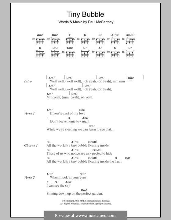 Tiny Bubble: Text und Akkorde by Paul McCartney