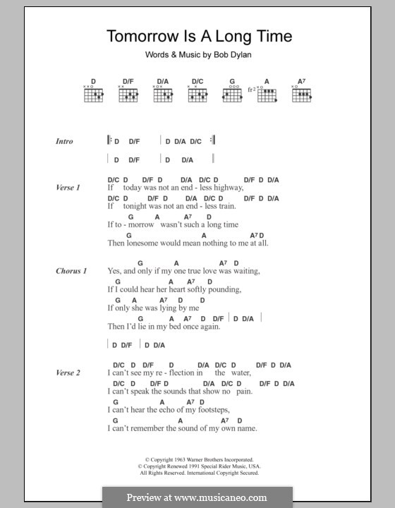 Tomorrow Is a Long Time: Text und Akkorde by Bob Dylan