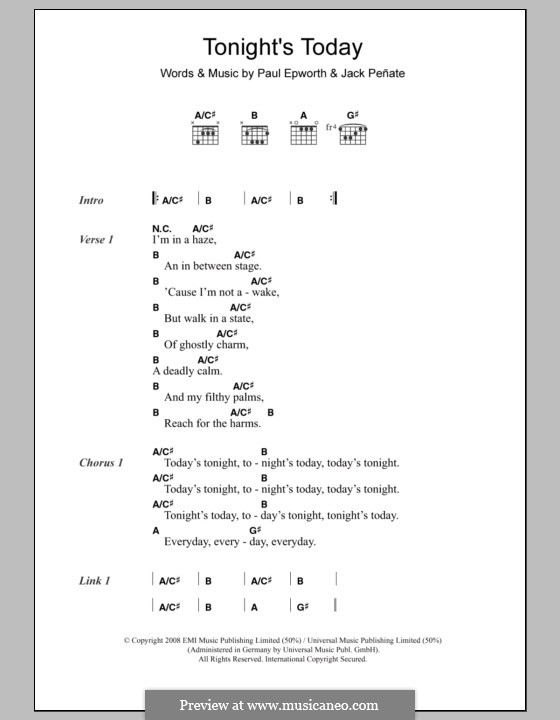 Tonight's Today: Text und Akkorde by Jack Peñate, Paul Epworth