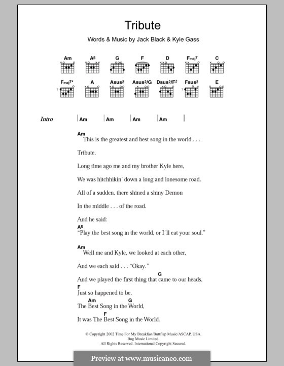 Tribute (Tenacious D): Text und Akkorde by Jack Black, Kyle Gass