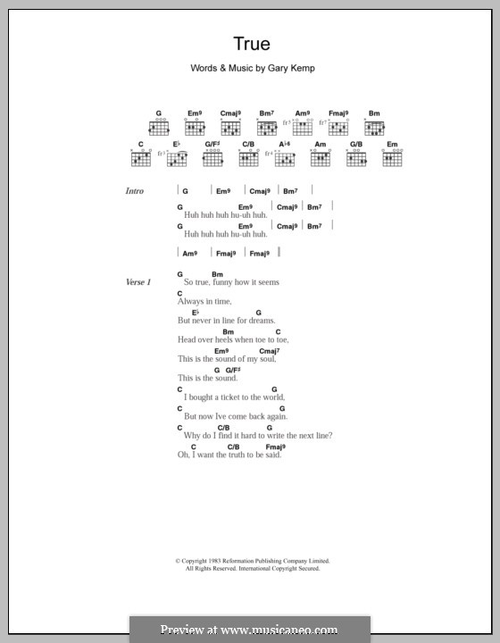 True (Spandau Ballet): Text und Akkorde by Gary Kemp