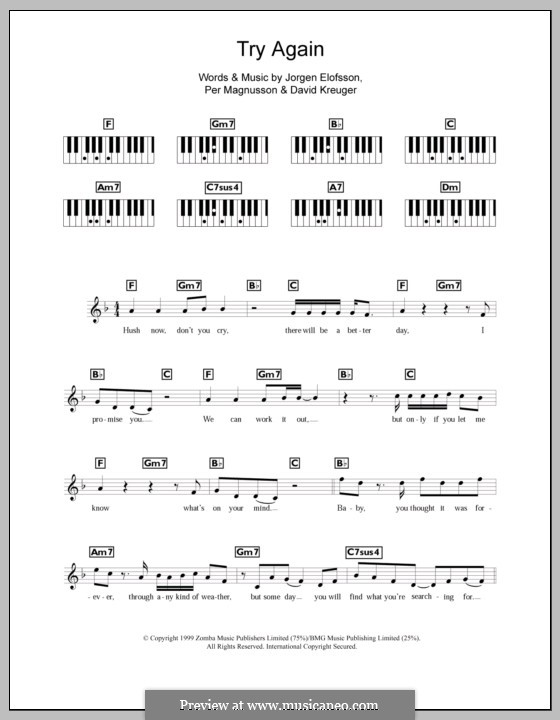 Try Again (Westlife): Für Keyboard by David Kreuger, Jörgen Kjell Elofsson, Per Magnusson