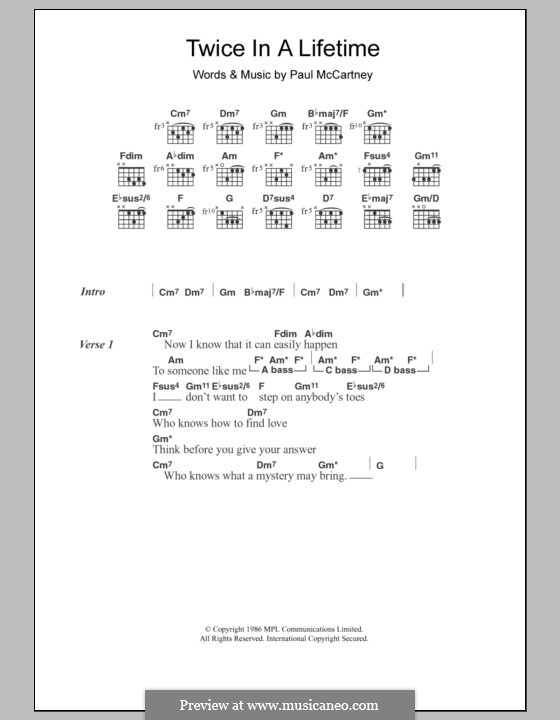 Twice in a Lifetime: Text und Akkorde by Paul McCartney