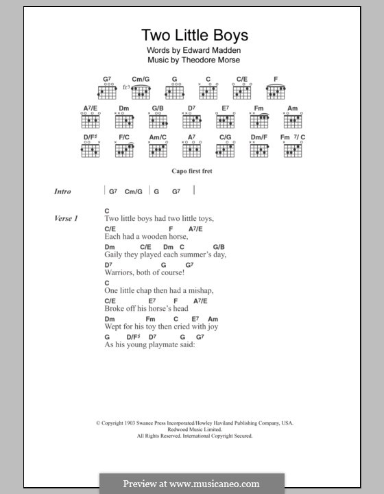 Two Little Boys (Rolf Harris): Text und Akkorde by Theodore F. Morse