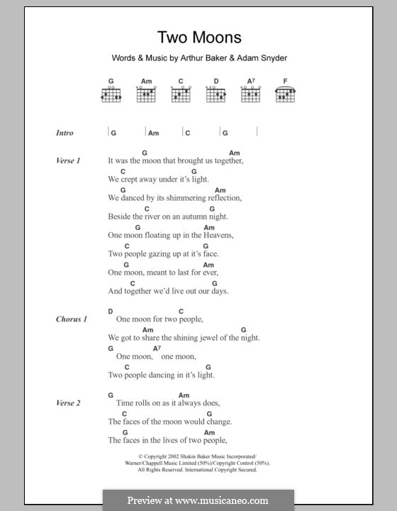 Two Moons: Text und Akkorde by Adam Snyder, Arthur Baker