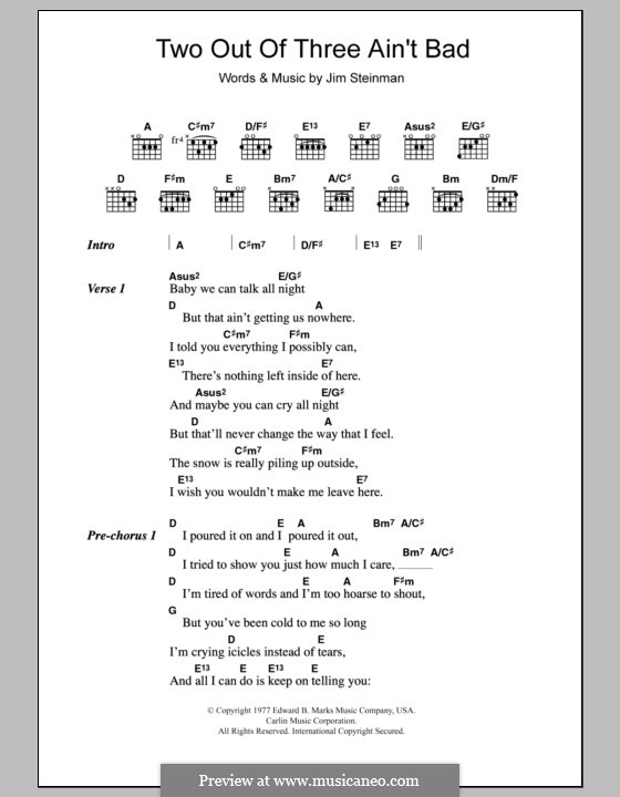 Two Out of Three ain't Bad (Meat Loaf): Texte und Akkorde by Jim Steinman