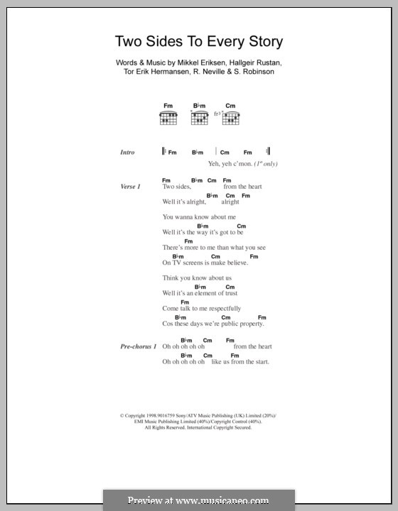 Two Sides to Every Story (Five): Text und Akkorde by Hallgeir Rustan, Mikkel Storleer Eriksen, Richard Neville, S. Robinson, Tor Erik Hermansen