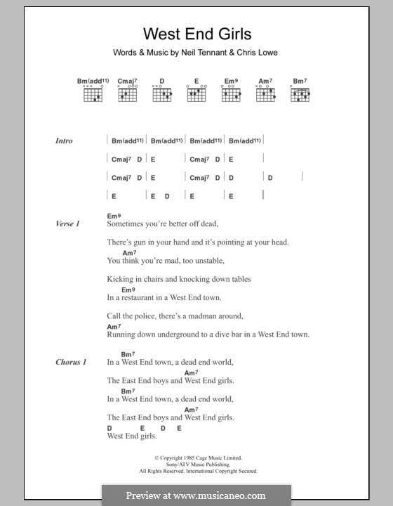 West End Girls (The Pet Shop Boys): Text und Akkorde by Chris Lowe, Neil Tennant