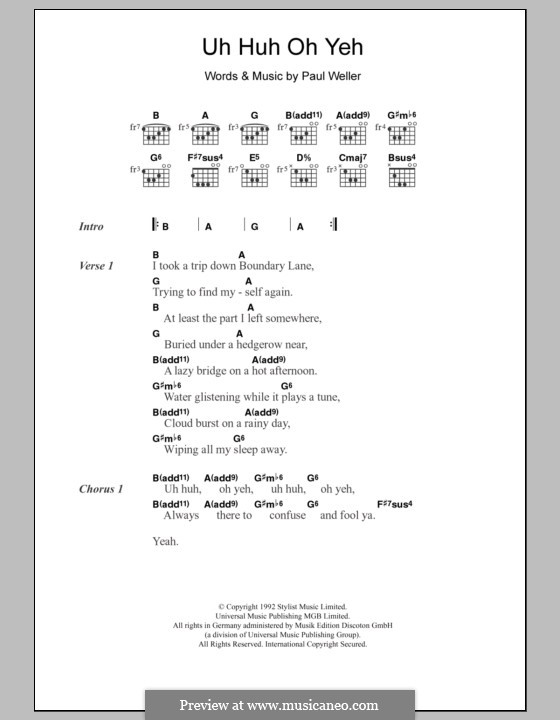 Uh Huh Oh Yeh: Text und Akkorde by Paul Weller