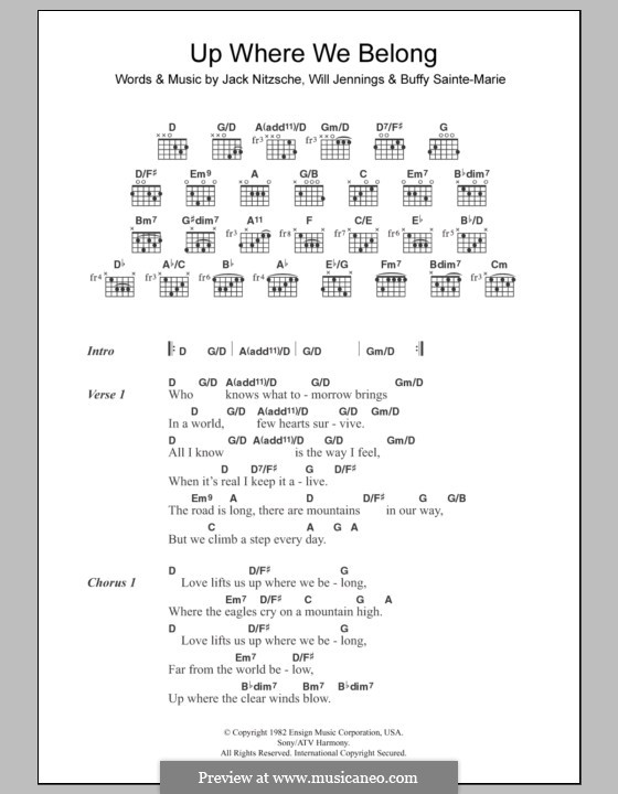 Up Where We Belong (Joe Cocker and Jennifer Warnes): Texte und Akkorde by Buffy Sainte-Marie, Jack Nitzsche, Will Jennings