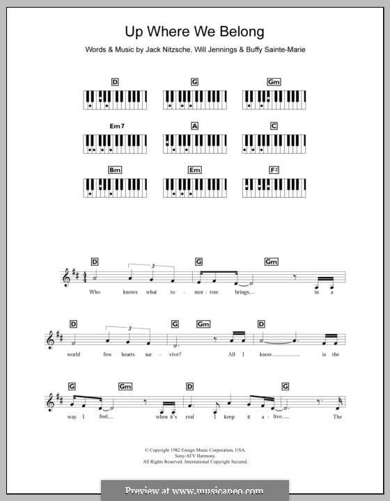 Up Where We Belong (Joe Cocker and Jennifer Warnes): Für Keyboard by Buffy Sainte-Marie, Jack Nitzsche, Will Jennings