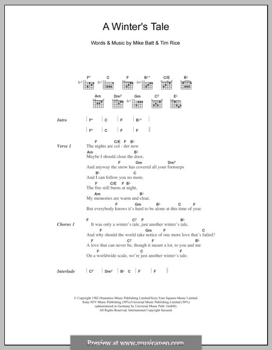 A Winter's Tale (David Essex): Text und Akkorde by Mike Batt