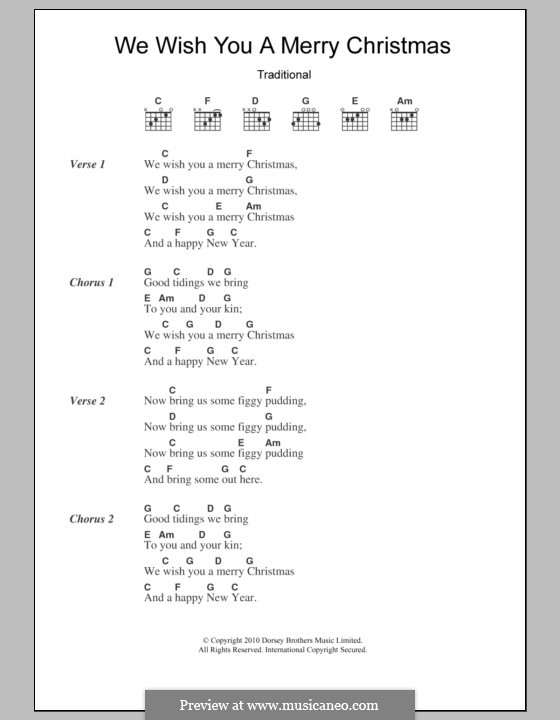 We Wish You a Merry Christmas (Printable Scores): Text und Akkorde by folklore