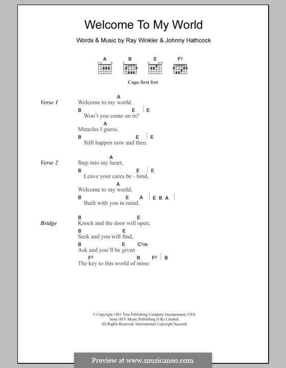 Welcome To My World (Jim Reeves): Text und Akkorde by Johnny Hathcock, Ray Winkler