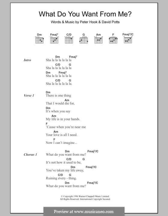 What Do You Want from Me? (Monaco): Text und Akkorde by David Potts, Peter Hook